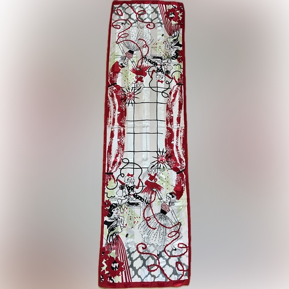 π1950s-Themed Girls Decorating Christmas Tree Scarf | Festive | Oblong 19βx69β - Picture 15 of 17